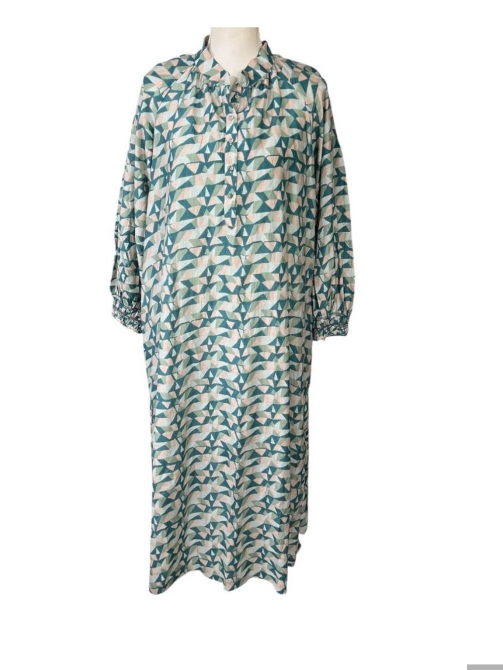 Mirth Handmade Collection Women's Printed Maxi Caftan Dress Blue Green Size M